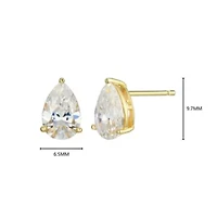 Lab Created 2.66 cttw Moissanite Pear Stud Earrings 18K Yellow Gold or Platinum Plated Sterling Silver