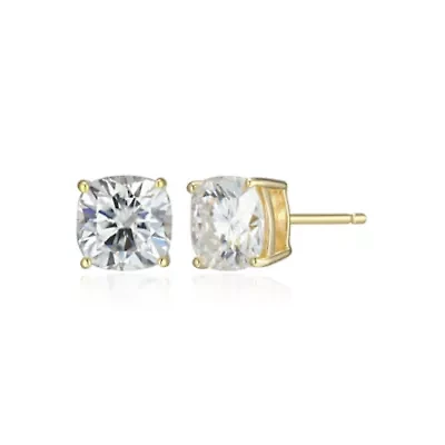 Lab Created 2.98 cttw Moissanite Cushion Stud Earrings 18K Yellow Gold or Platinum Plated Sterling Silver