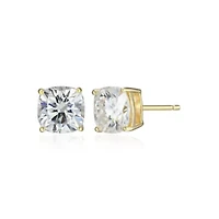 Lab Created 2.98 cttw Moissanite Cushion Stud Earrings 18K Yellow Gold or Platinum Plated Sterling Silver