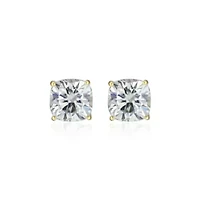 Lab Created 2.98 cttw Moissanite Cushion Stud Earrings 18K Yellow Gold or Platinum Plated Sterling Silver