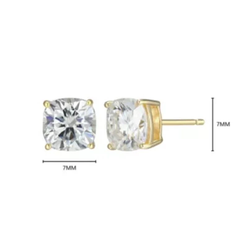 Lab Created 2.98 cttw Moissanite Cushion Stud Earrings 18K Yellow Gold or Platinum Plated Sterling Silver