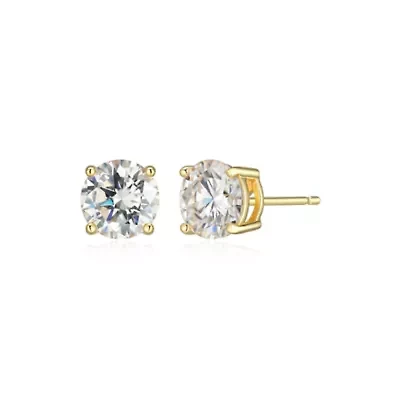 Lab Created 2.20 cttw Moissanite Round Stud Earrings 18K Yellow Gold or Platinum Plated Sterling Silver