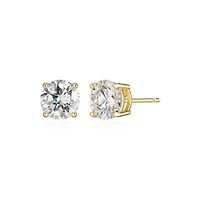 Lab Created 2.20 cttw Moissanite Round Stud Earrings 18K Yellow Gold or Platinum Plated Sterling Silver