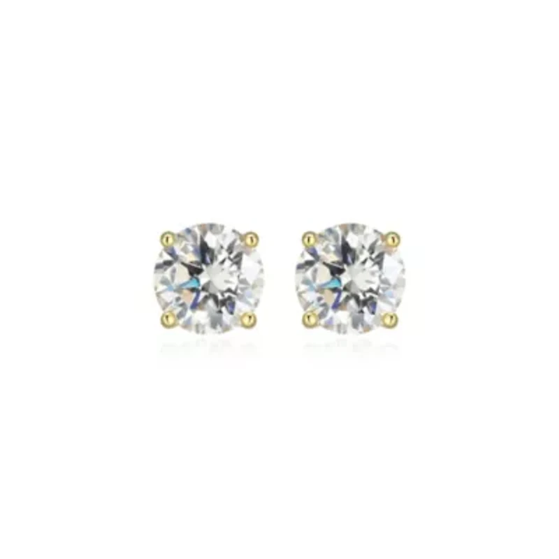 Lab Created 2.20 cttw Moissanite Round Stud Earrings 18K Yellow Gold or Platinum Plated Sterling Silver