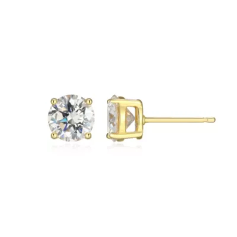 Lab Created 2.20 cttw Moissanite Round Stud Earrings 18K Yellow Gold or Platinum Plated Sterling Silver