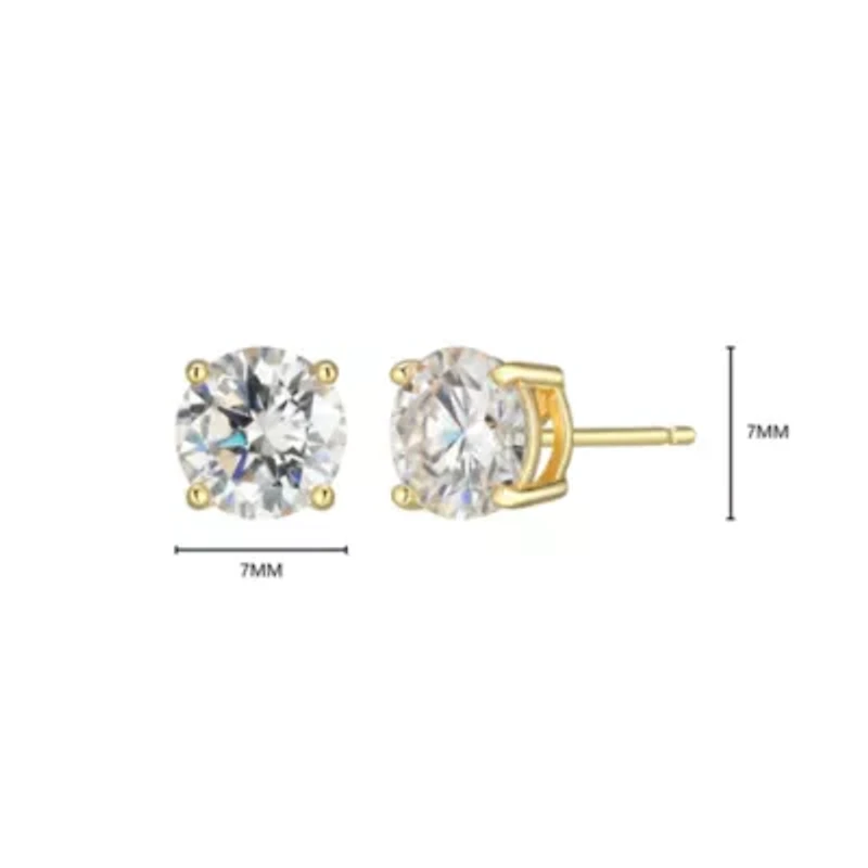 Lab Created 2.20 cttw Moissanite Round Stud Earrings 18K Yellow Gold or Platinum Plated Sterling Silver