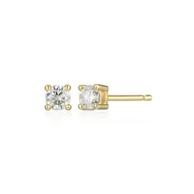 Lab Created 0.18 cttw Moissanite Round Stud Earrings 18K Yellow Gold or Platinum Plated Sterling Silver