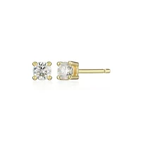 Lab Created 0.18 cttw Moissanite Round Stud Earrings 18K Yellow Gold or Platinum Plated Sterling Silver