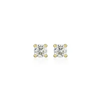 Lab Created 0.18 cttw Moissanite Round Stud Earrings 18K Yellow Gold or Platinum Plated Sterling Silver