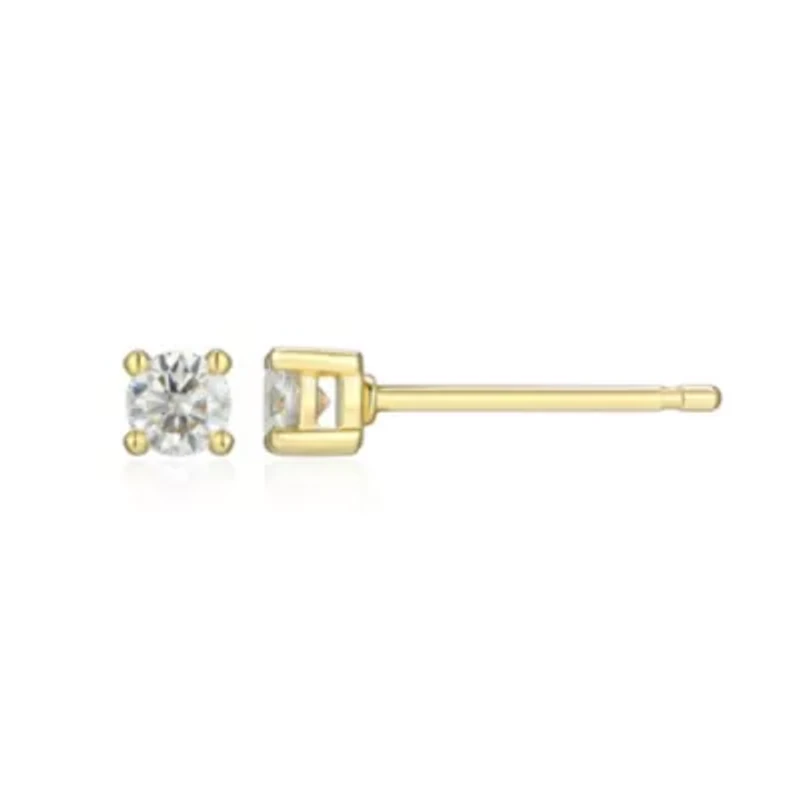 Lab Created 0.18 cttw Moissanite Round Stud Earrings 18K Yellow Gold or Platinum Plated Sterling Silver