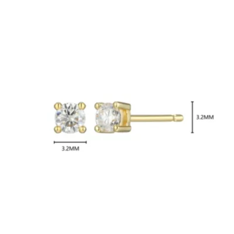Lab Created 0.18 cttw Moissanite Round Stud Earrings 18K Yellow Gold or Platinum Plated Sterling Silver