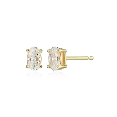 Lab Created 0.46 cttw Moissanite Oval Stud Earrings 18K Yellow Gold or Platinum Plated Sterling Silver