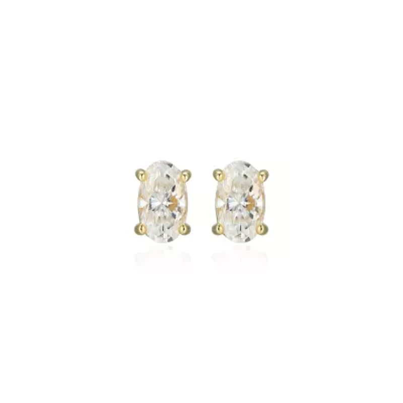 Lab Created 0.46 cttw Moissanite Oval Stud Earrings 18K Yellow Gold or Platinum Plated Sterling Silver