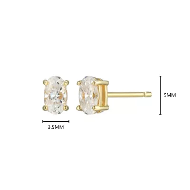 Lab Created 0.46 cttw Moissanite Oval Stud Earrings 18K Yellow Gold or Platinum Plated Sterling Silver