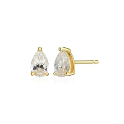 Lab Created 0.80 cttw Moissanite Pear Stud Earrings 18K Yellow Gold or Platinum Plated Sterling Silver