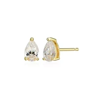 Lab Created 0.80 cttw Moissanite Pear Stud Earrings 18K Yellow Gold or Platinum Plated Sterling Silver