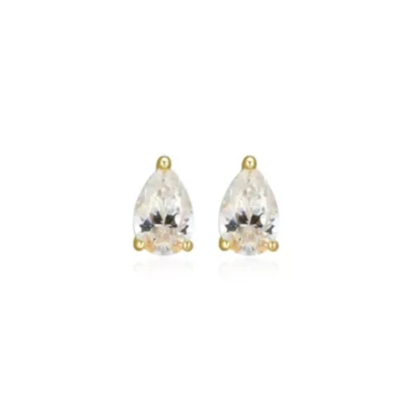 Lab Created 0.80 cttw Moissanite Pear Stud Earrings 18K Yellow Gold or Platinum Plated Sterling Silver