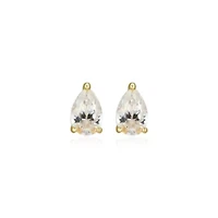 Lab Created 0.80 cttw Moissanite Pear Stud Earrings 18K Yellow Gold or Platinum Plated Sterling Silver