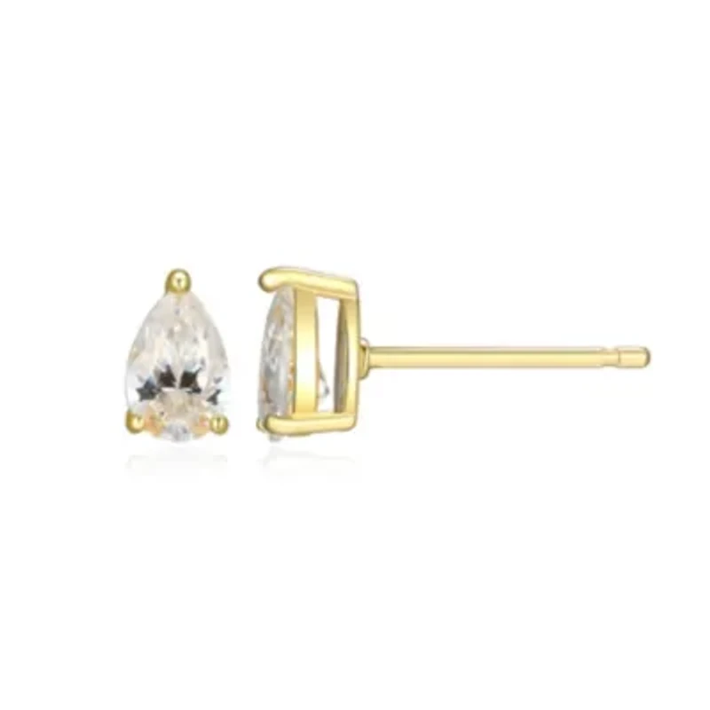 Lab Created 0.80 cttw Moissanite Pear Stud Earrings 18K Yellow Gold or Platinum Plated Sterling Silver