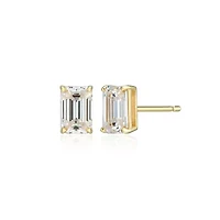 Lab Created 1.20 cttw Moissanite Emerald Cut Stud Earrings 18K Yellow Gold or Platinum Plated Sterling Silver
