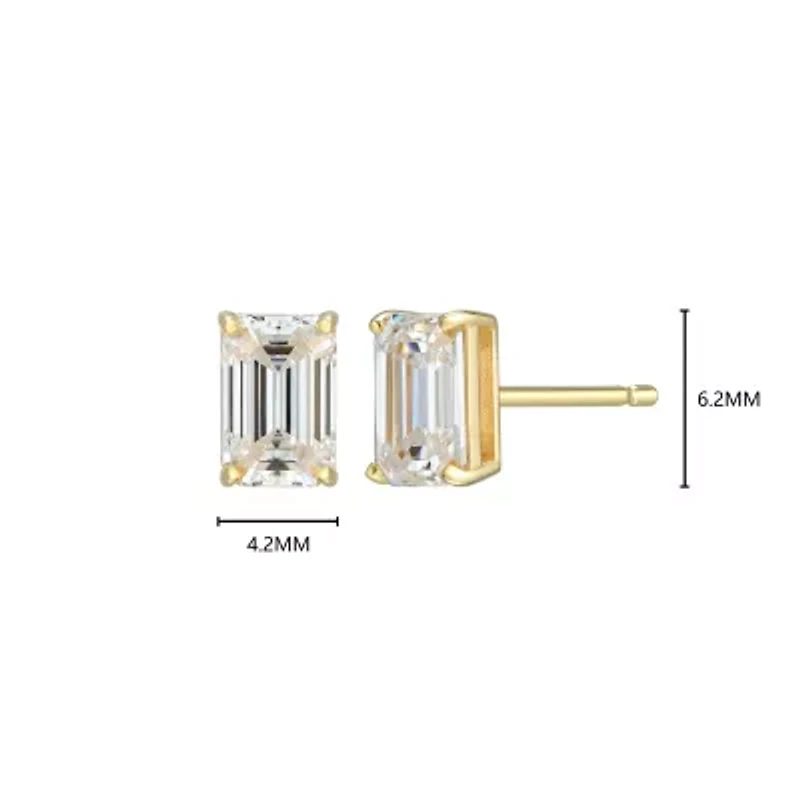 Lab Created 1.20 cttw Moissanite Emerald Cut Stud Earrings 18K Yellow Gold or Platinum Plated Sterling Silver