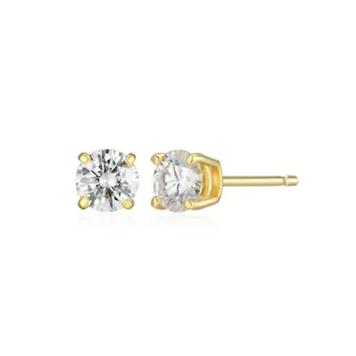 Lab Created 0.82 cttw Moissanite Round Stud Earrings 18K Yellow Gold or Platinum Plated Sterling Silver