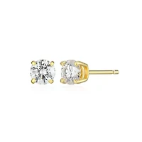 Lab Created 0.82 cttw Moissanite Round Stud Earrings 18K Yellow Gold or Platinum Plated Sterling Silver