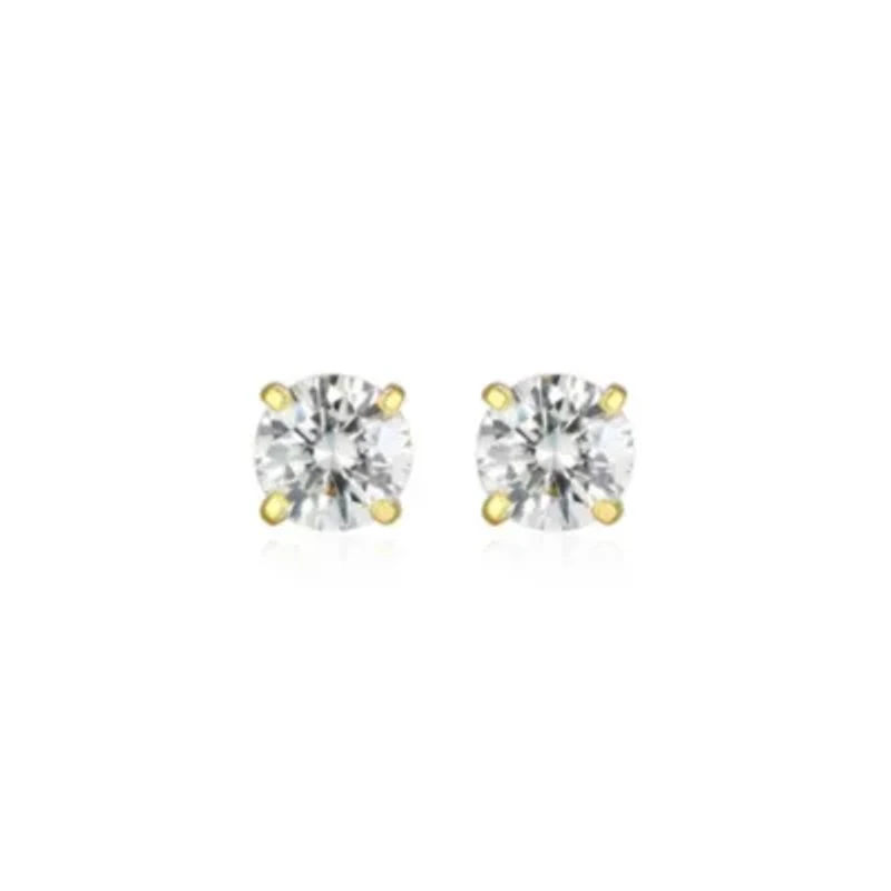 Lab Created 0.82 cttw Moissanite Round Stud Earrings 18K Yellow Gold or Platinum Plated Sterling Silver