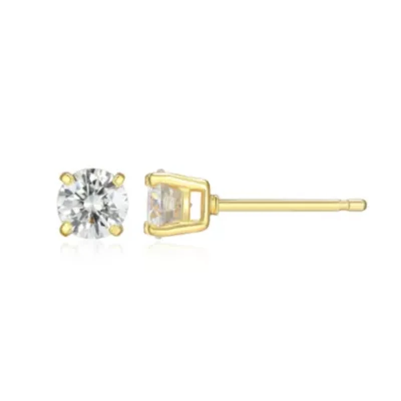 Lab Created 0.82 cttw Moissanite Round Stud Earrings 18K Yellow Gold or Platinum Plated Sterling Silver