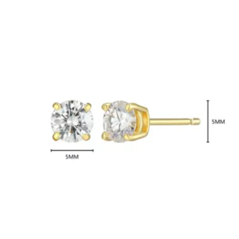 Lab Created 0.82 cttw Moissanite Round Stud Earrings 18K Yellow Gold or Platinum Plated Sterling Silver
