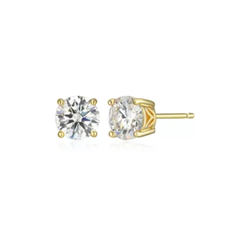 Lab Created 1.80 cttw Moissanite Round Stud Earrings 18K Yellow Gold or Platinum Plated Sterling Silver