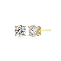 Lab Created 1.80 cttw Moissanite Round Stud Earrings 18K Yellow Gold or Platinum Plated Sterling Silver