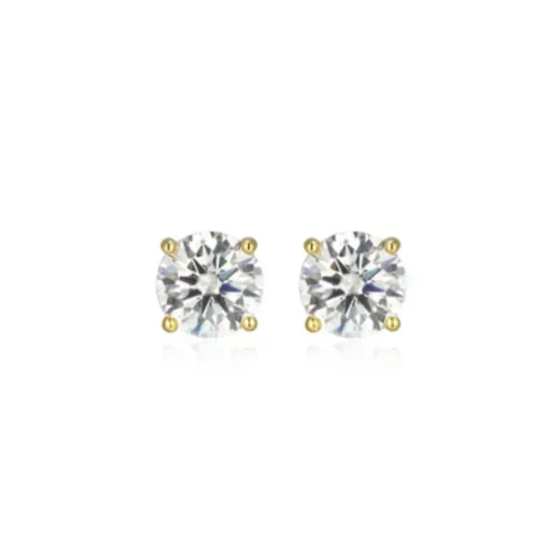 Lab Created 1.80 cttw Moissanite Round Stud Earrings 18K Yellow Gold or Platinum Plated Sterling Silver