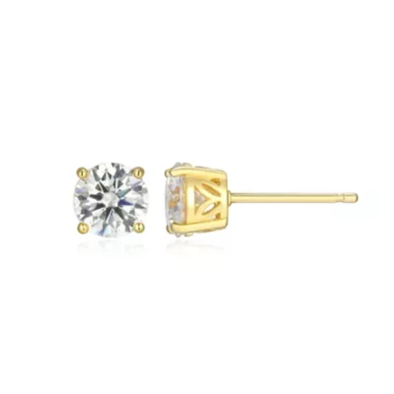 Lab Created 1.80 cttw Moissanite Round Stud Earrings 18K Yellow Gold or Platinum Plated Sterling Silver