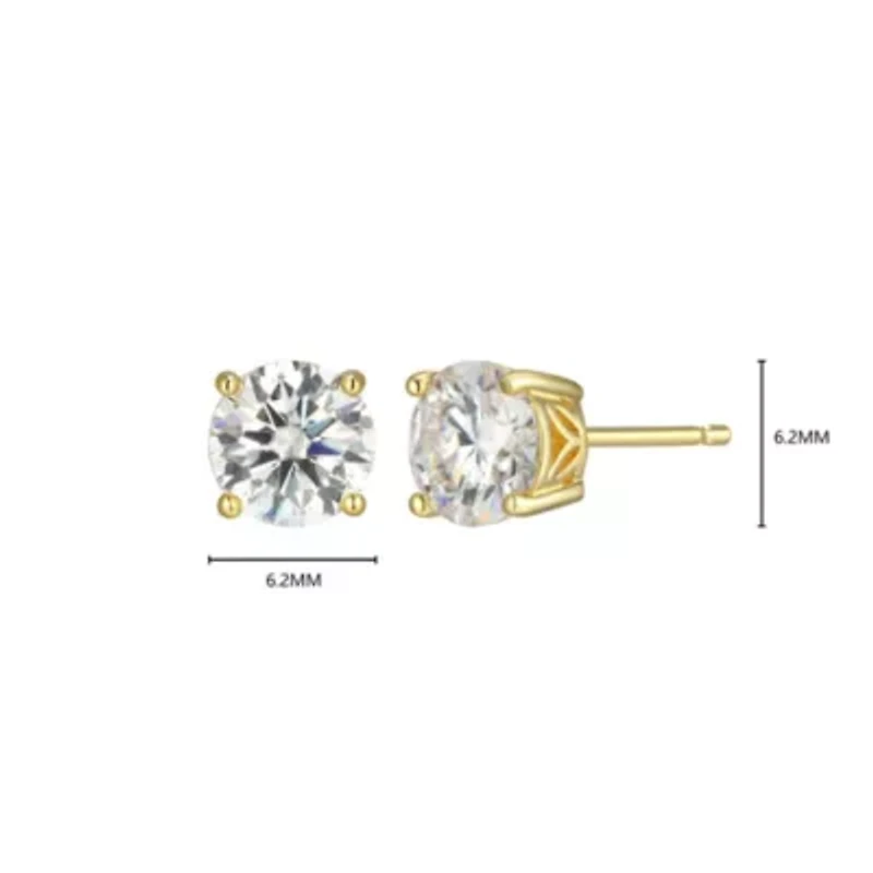 Lab Created 1.80 cttw Moissanite Round Stud Earrings 18K Yellow Gold or Platinum Plated Sterling Silver