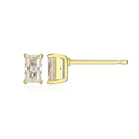 Lab Created 0.64 cttw Moissanite Emerald Cut Stud Earrings 18K Yellow Gold or Platinum Plated Sterling Silver