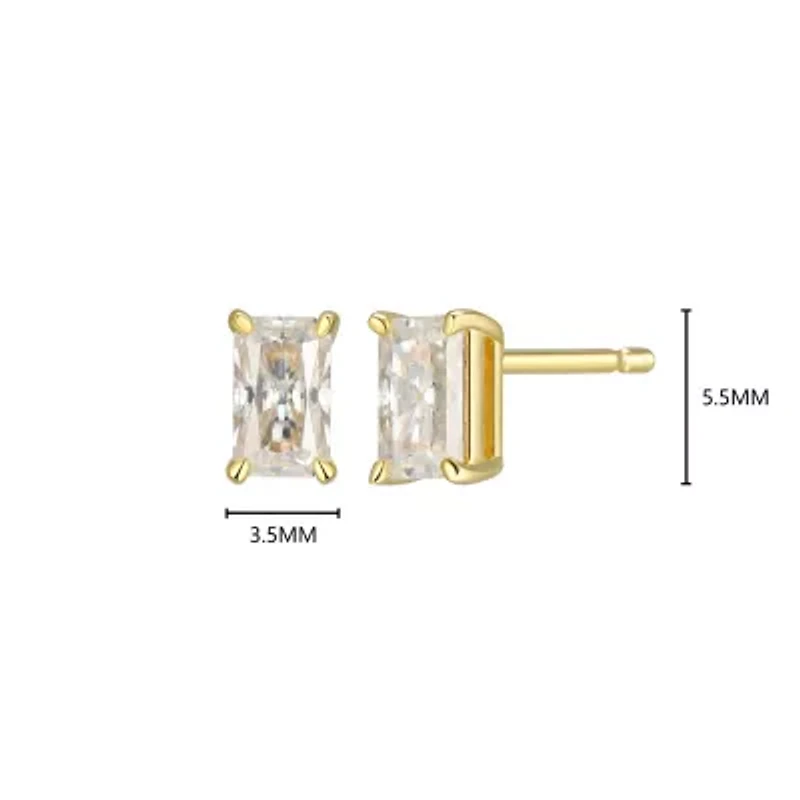 Lab Created 0.64 cttw Moissanite Emerald Cut Stud Earrings 18K Yellow Gold or Platinum Plated Sterling Silver