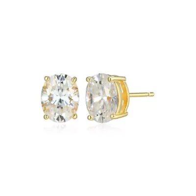 Lab Created 3.36 cttw Moissanite Oval Stud Earrings 18K Yellow Gold or Platinum Plated Sterling Silver