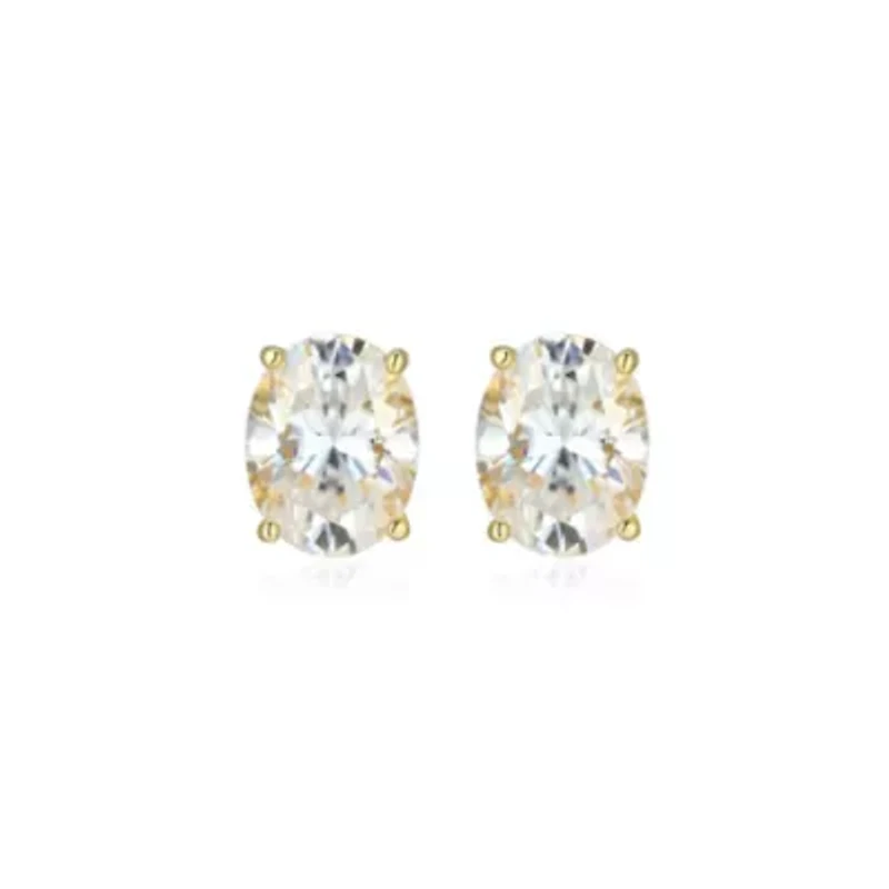 Lab Created 3.36 cttw Moissanite Oval Stud Earrings 18K Yellow Gold or Platinum Plated Sterling Silver