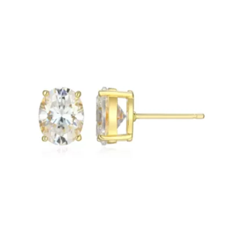 Lab Created 3.36 cttw Moissanite Oval Stud Earrings 18K Yellow Gold or Platinum Plated Sterling Silver