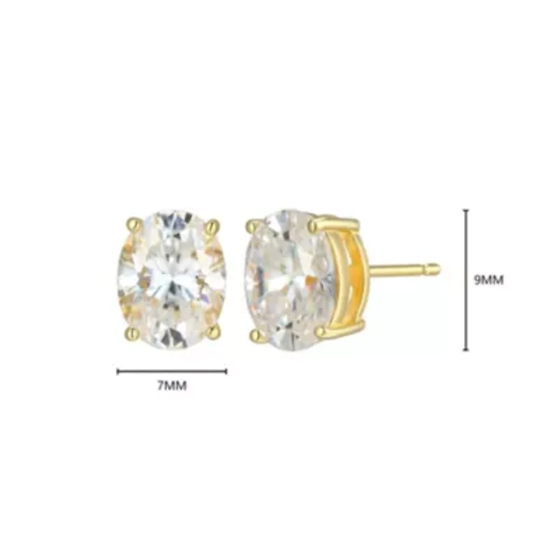 Lab Created 3.36 cttw Moissanite Oval Stud Earrings 18K Yellow Gold or Platinum Plated Sterling Silver