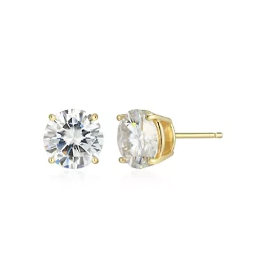 Lab Created 3.20 cttw Moissanite Round Stud Earrings 18K Yellow Gold or Platinum Plated Sterling Silver