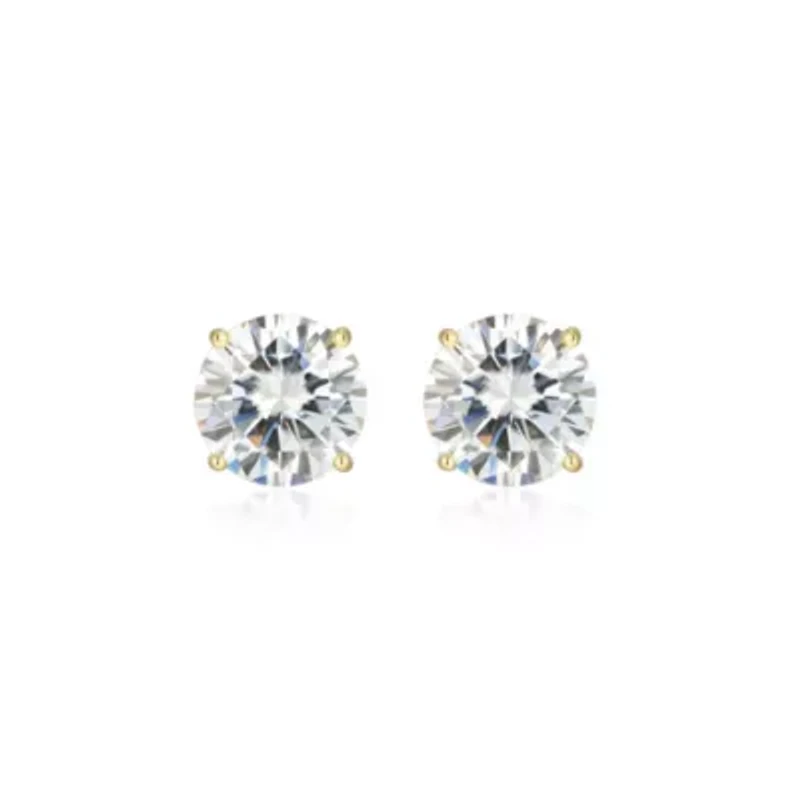Lab Created 3.20 cttw Moissanite Round Stud Earrings 18K Yellow Gold or Platinum Plated Sterling Silver