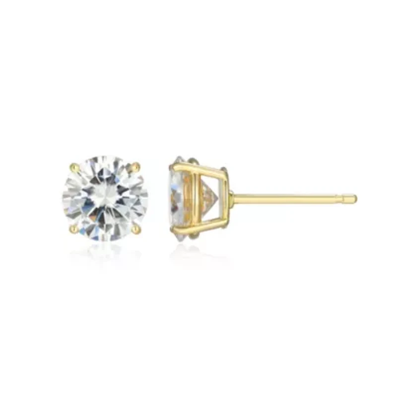 Lab Created 3.20 cttw Moissanite Round Stud Earrings 18K Yellow Gold or Platinum Plated Sterling Silver