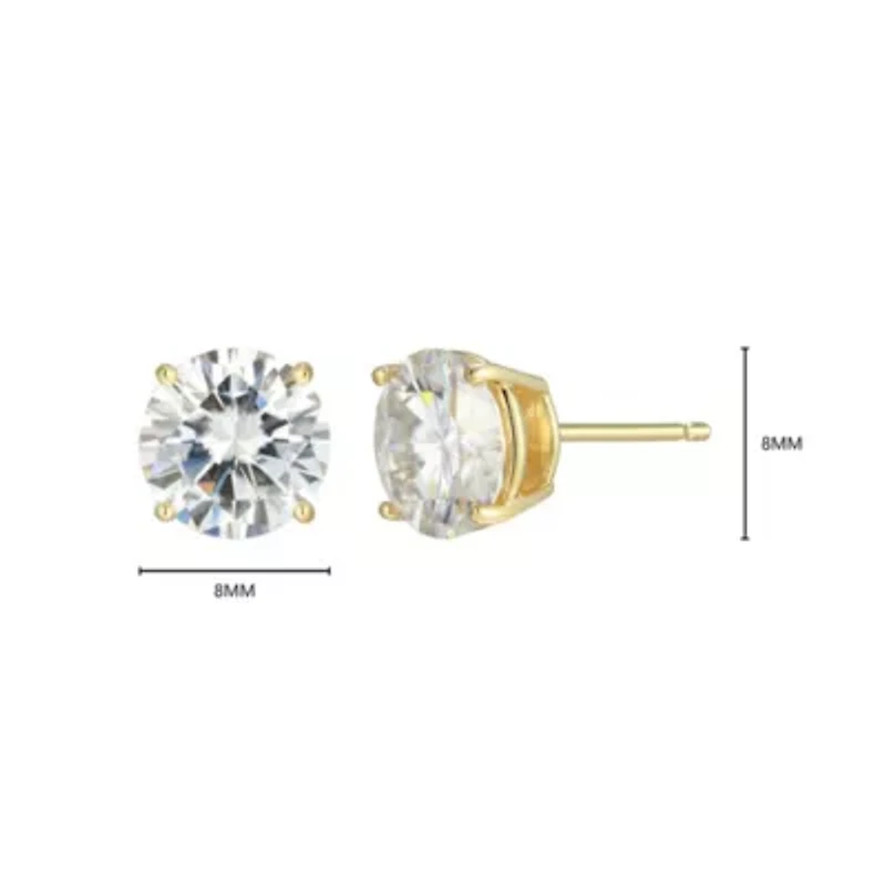 Lab Created 3.20 cttw Moissanite Round Stud Earrings 18K Yellow Gold or Platinum Plated Sterling Silver