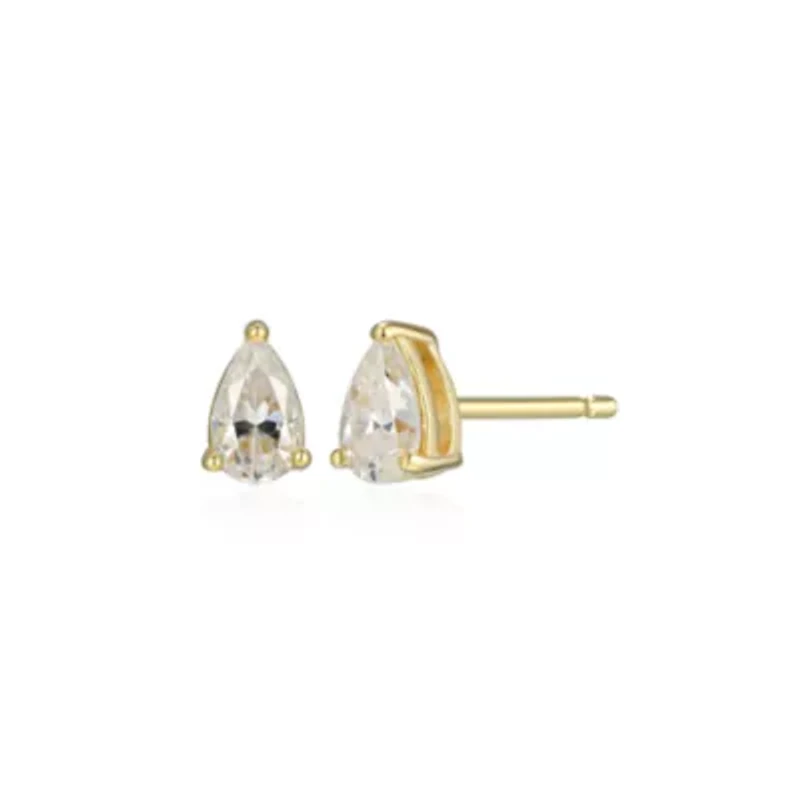 Lab Created 0.50 cttw Moissanite Pear Stud Earrings 18K Yellow Gold or Platinum Plated Sterling Silver