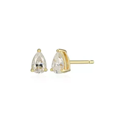 Lab Created 0.50 cttw Moissanite Pear Stud Earrings 18K Yellow Gold or Platinum Plated Sterling Silver