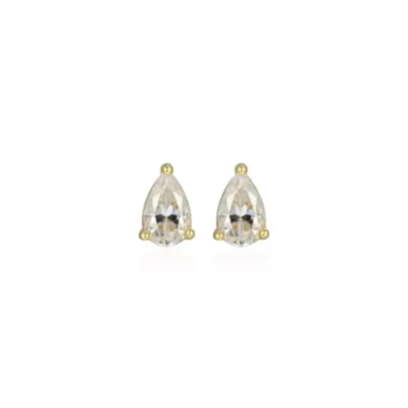 Lab Created 0.50 cttw Moissanite Pear Stud Earrings 18K Yellow Gold or Platinum Plated Sterling Silver