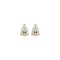 Lab Created 0.50 cttw Moissanite Pear Stud Earrings 18K Yellow Gold or Platinum Plated Sterling Silver