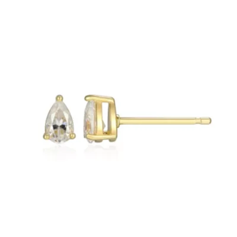 Lab Created 0.50 cttw Moissanite Pear Stud Earrings 18K Yellow Gold or Platinum Plated Sterling Silver